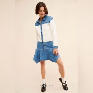 Anthropologie Dolan Denim White Cable And Denim Mix Cardigan Small